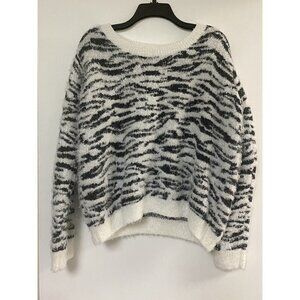 Mudd Juniors Women's White Grey Striped Long Sleeve Pullover Sweater Sz XL